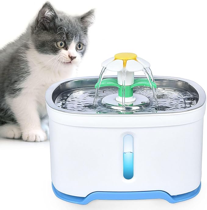 Fuente de Agua para Perros y Gatos con Luz LED y Bandeja de Acero Inoxidable